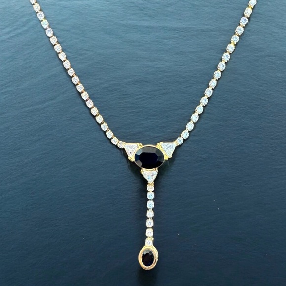 MONET | Gold-Plated Onyx & Crystal Necklace - Picture 9 of 14